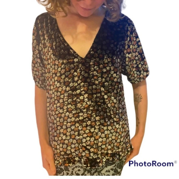 NWT Madewell|| Velvet Tulip-Sleeve Ruffle Top in Petite Blooms Size Small - Picture 6 of 8